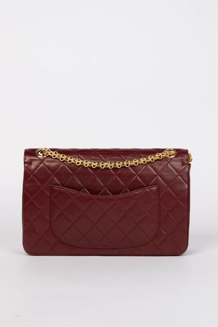 Vintage Chanel Burgundy Lambskin Medium Double Flap Bag with 24k GHW