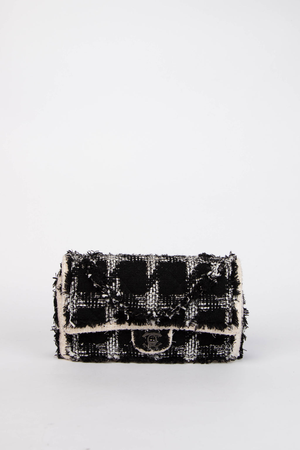2020 Chanel Black and White Tweed Medium Double Flap Shoulder Bag