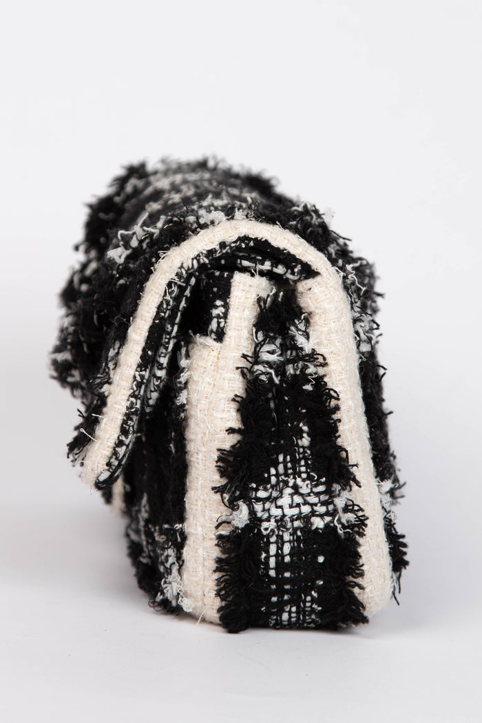 2020 Chanel Black and White Tweed Medium Double Flap Shoulder Bag