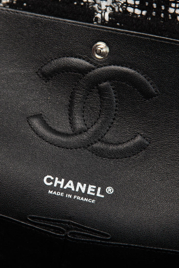 2020 Chanel Black and White Tweed Medium Double Flap Shoulder Bag
