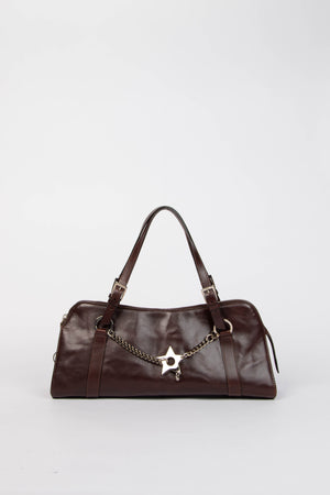 RARE Christin Dior Brown Leather Hardcore Piercing Shoulder Bag