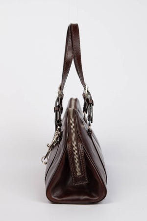 RARE Christin Dior Brown Leather Hardcore Piercing Shoulder Bag