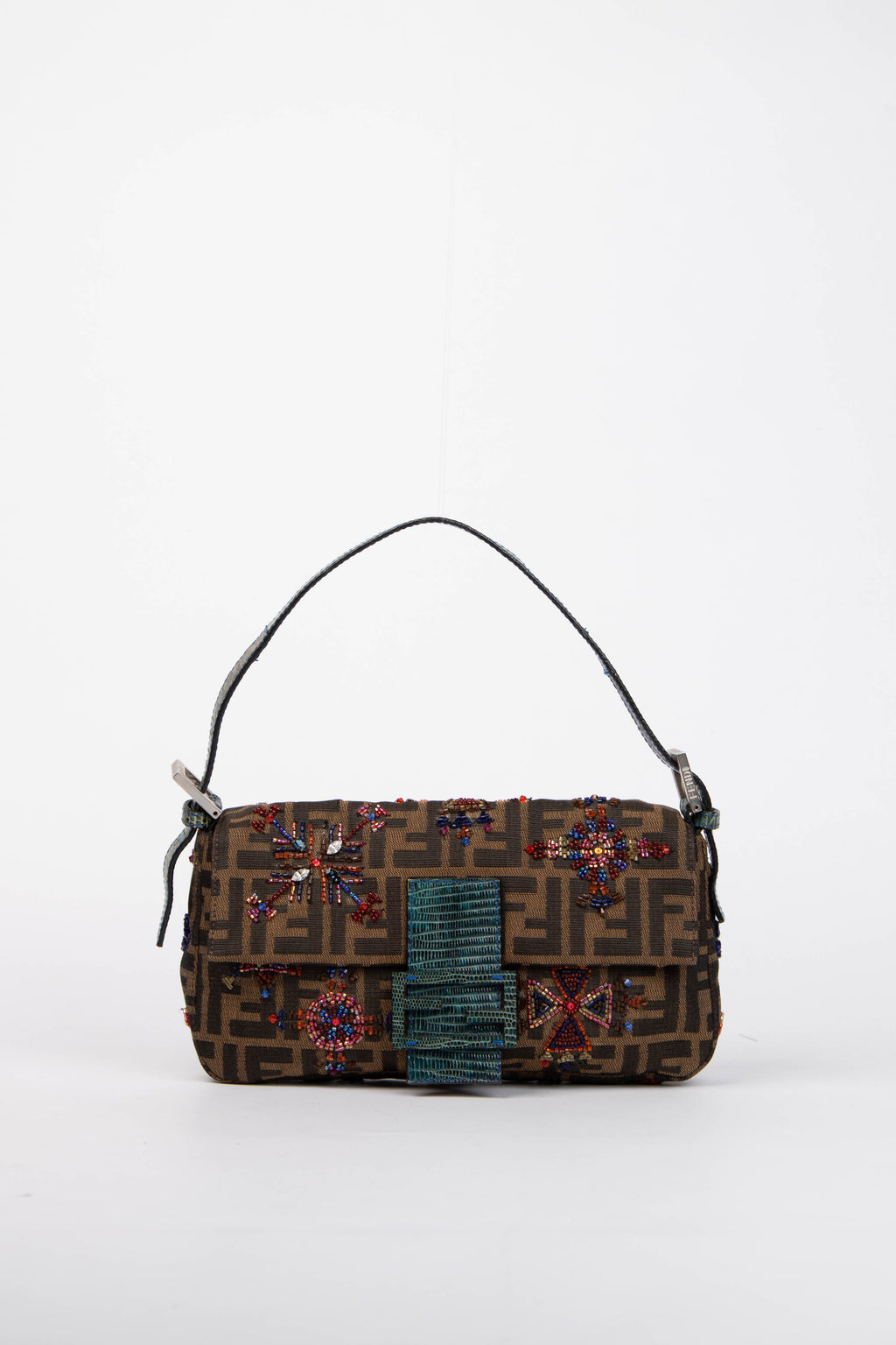 RARE Fendi Zucca Beaded Baguette Shoulder Bag