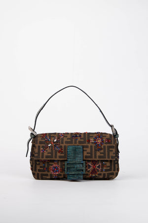 RARE Fendi Zucca Beaded Baguette Shoulder Bag