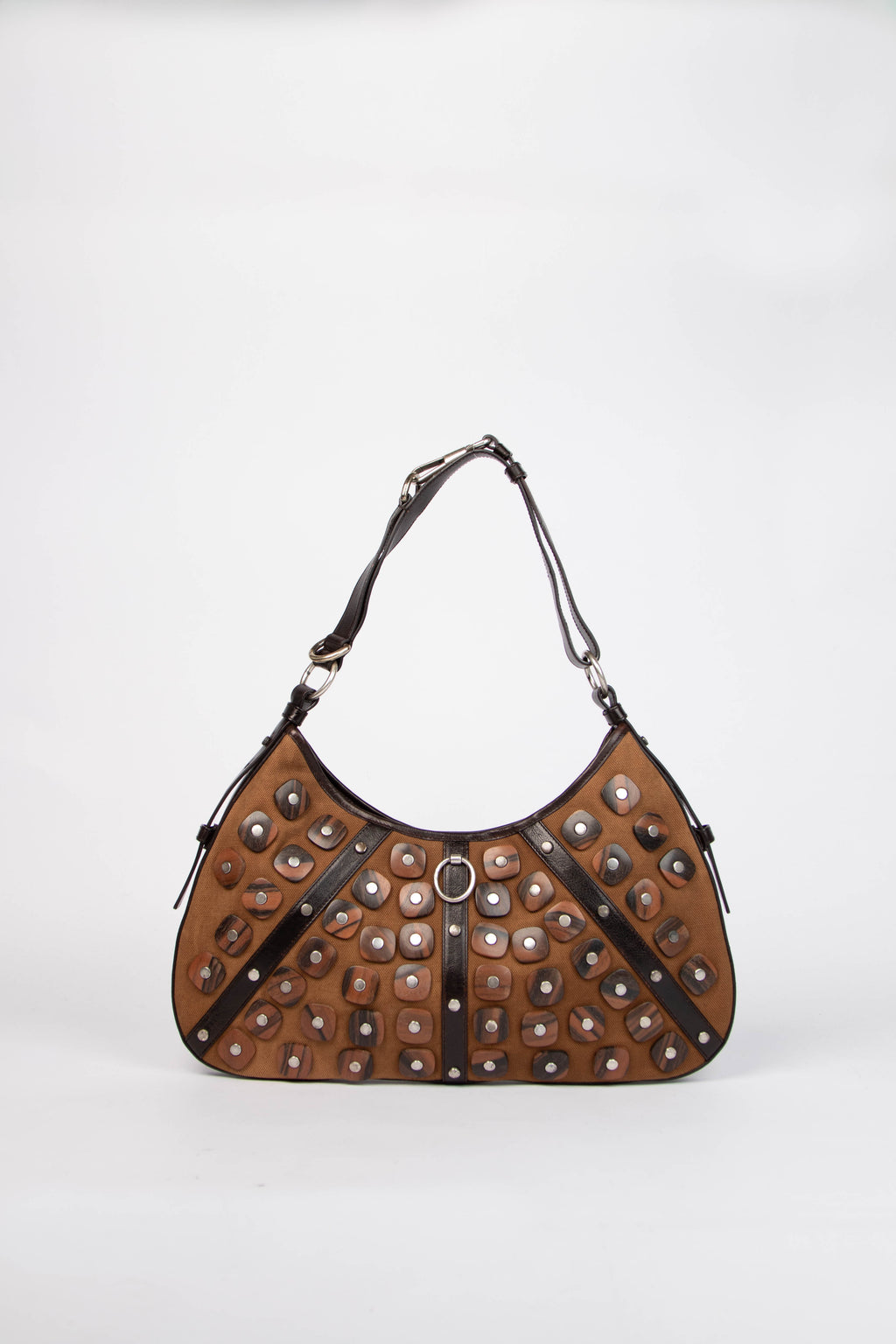 Vintage Yves Saint Laurent Studded Wood Disc Shoulder Bag