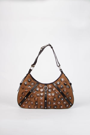 Vintage Yves Saint Laurent Studded Wood Disc Shoulder Bag