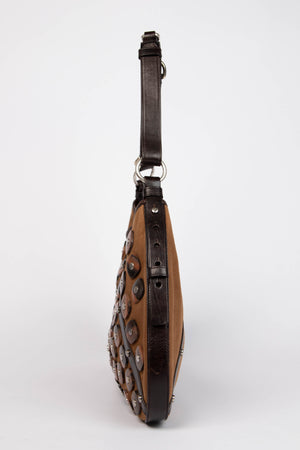 Vintage Yves Saint Laurent Studded Wood Disc Shoulder Bag