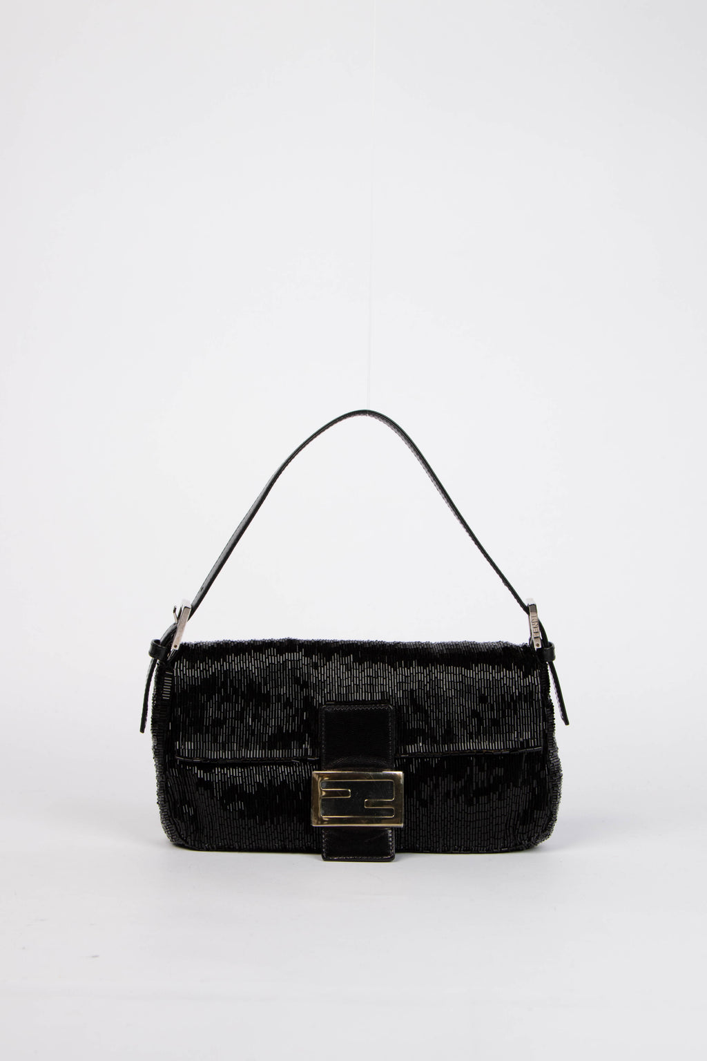 RARE Vintage Fendi Black Beaded Baguette Shoulder Bag