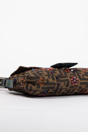 RARE Fendi Zucca Beaded Baguette Shoulder Bag