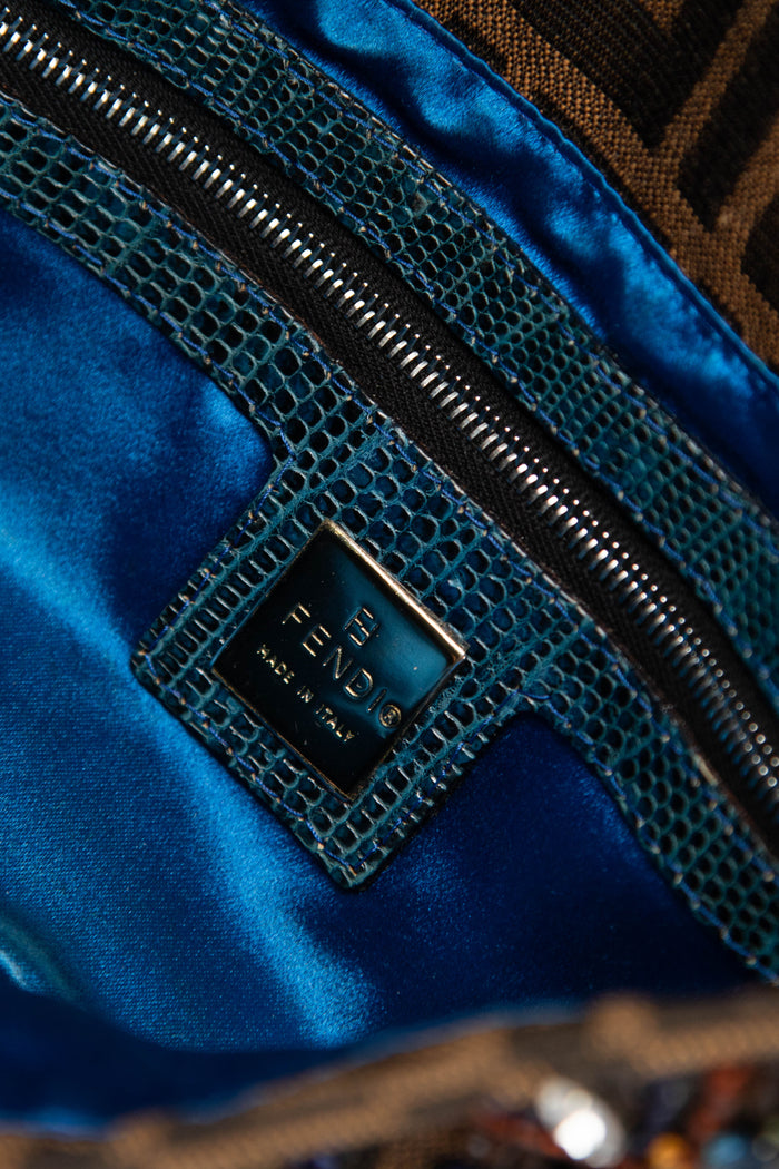 RARE Fendi Zucca Beaded Baguette Shoulder Bag