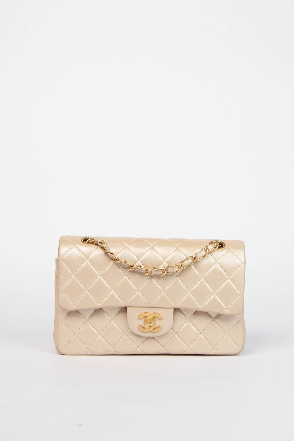 2000s Chanel Pearlescent Leather Small Double Flap Shoulder Bag