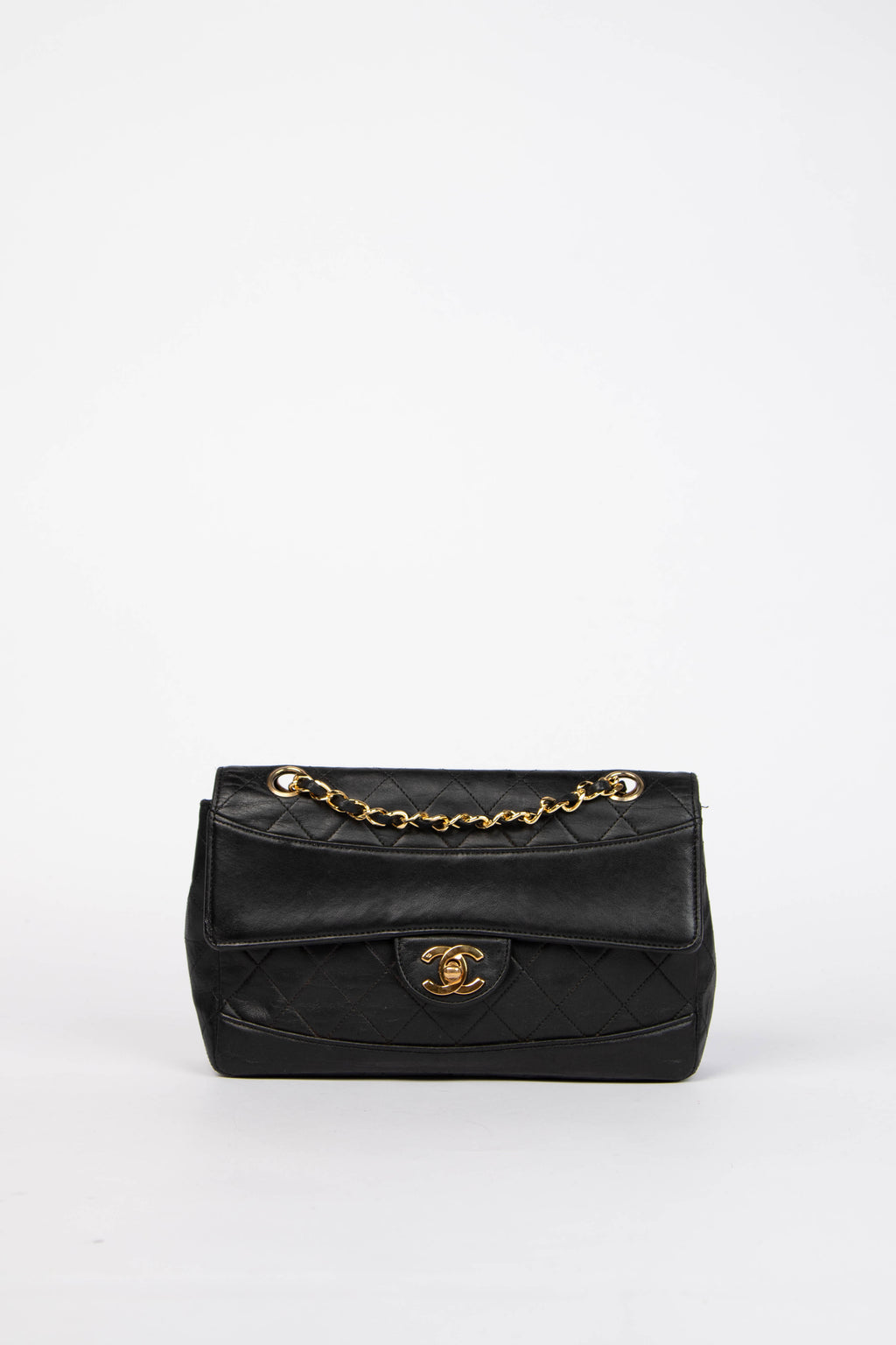 80s Chanel Black Lambskin Single Flap Bag with 24k GHW