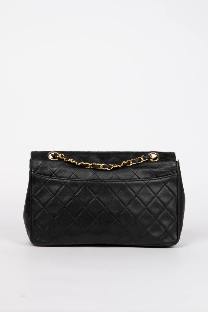 80s Chanel Black Lambskin Single Flap Bag with 24k GHW