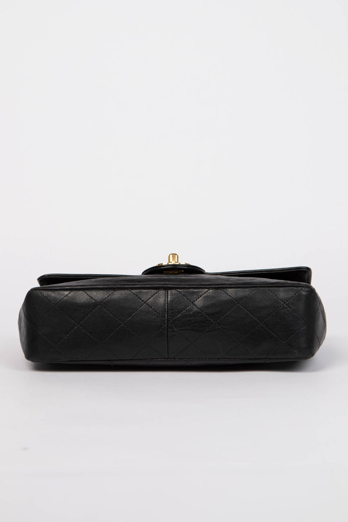 80s Chanel Black Lambskin Single Flap Bag with 24k GHW