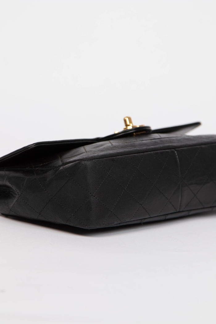 80s Chanel Black Lambskin Single Flap Bag with 24k GHW