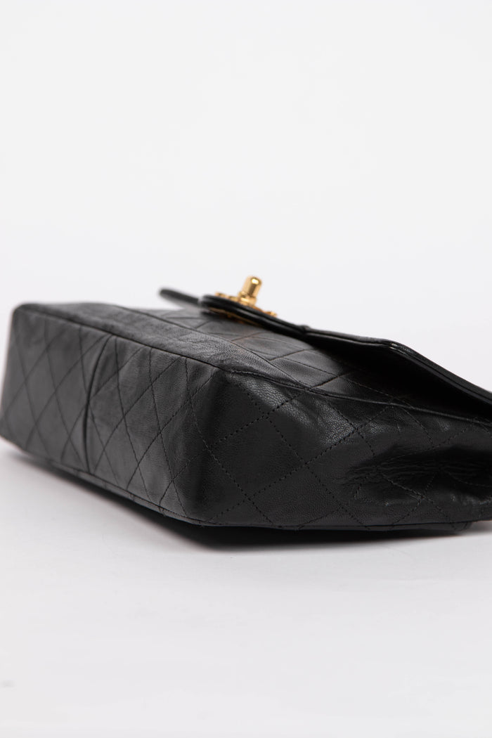 80s Chanel Black Lambskin Single Flap Bag with 24k GHW