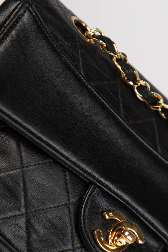 80s Chanel Black Lambskin Single Flap Bag with 24k GHW