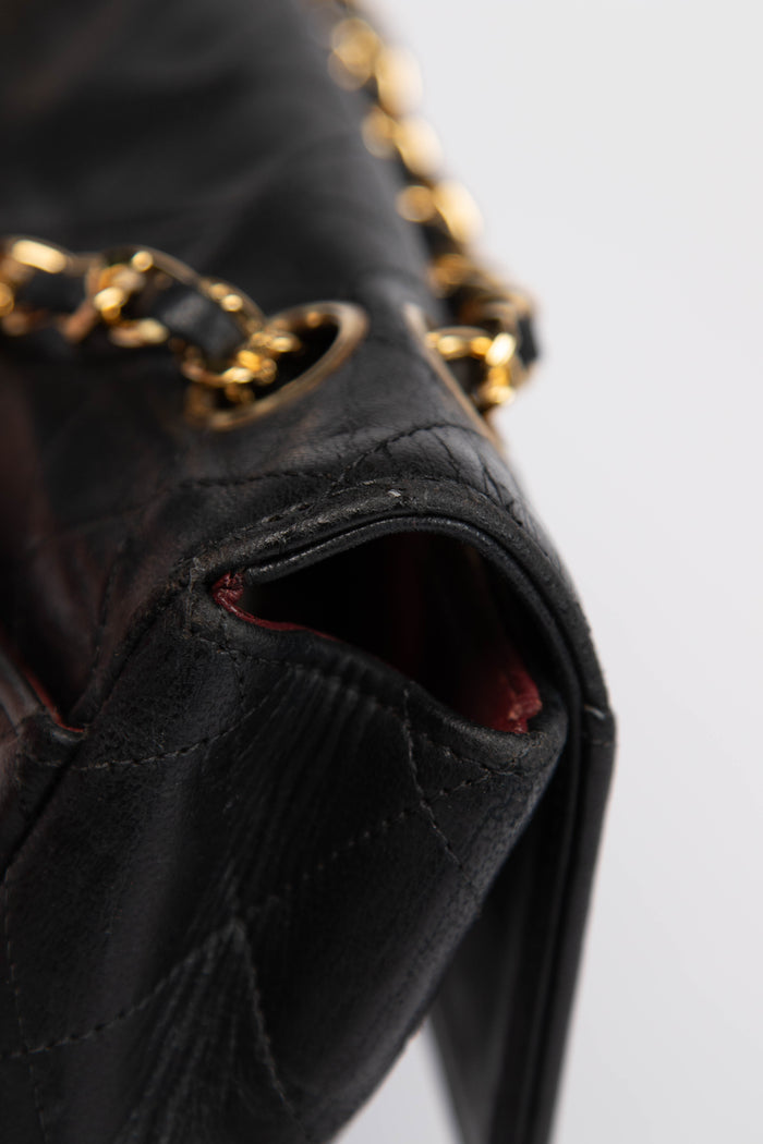 80s Chanel Black Lambskin Single Flap Bag with 24k GHW