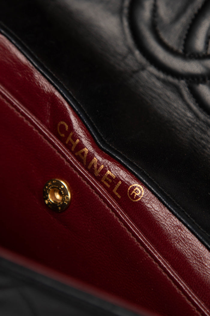 80s Chanel Black Lambskin Single Flap Bag with 24k GHW