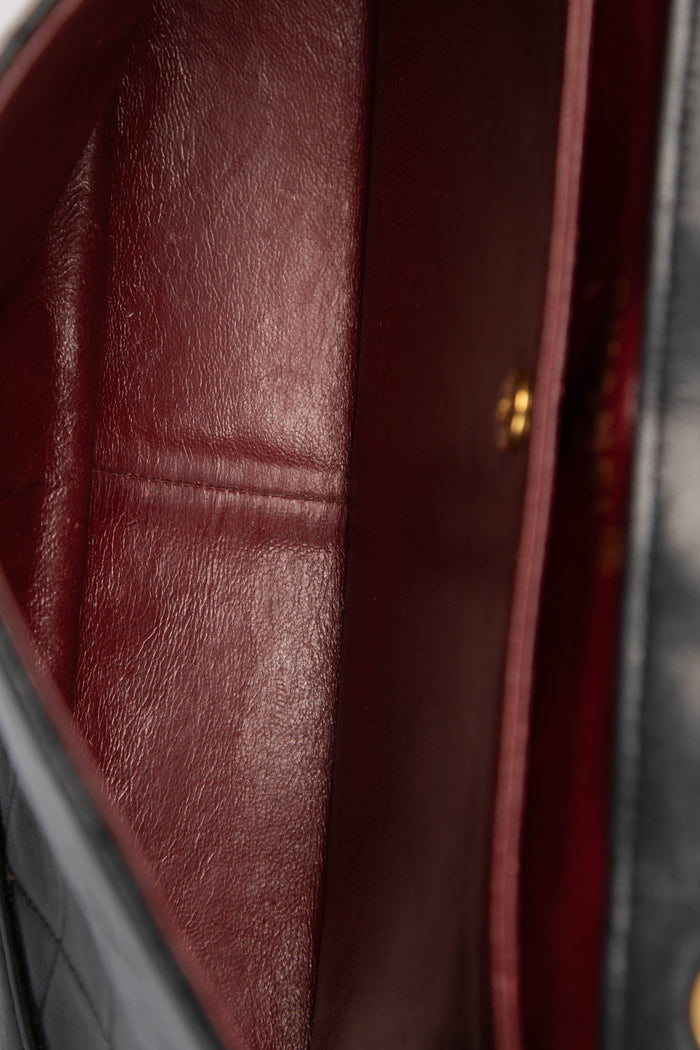 80s Chanel Black Lambskin Single Flap Bag with 24k GHW