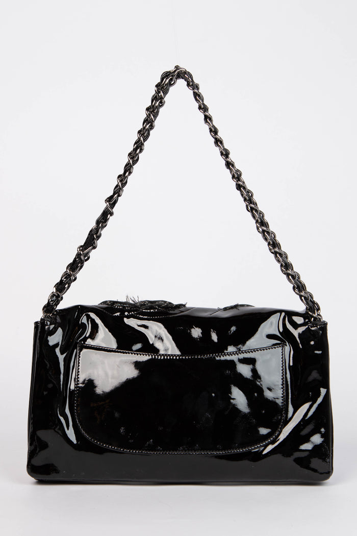 2010s Chanel Black Patent Leather Camellia Flap Bag