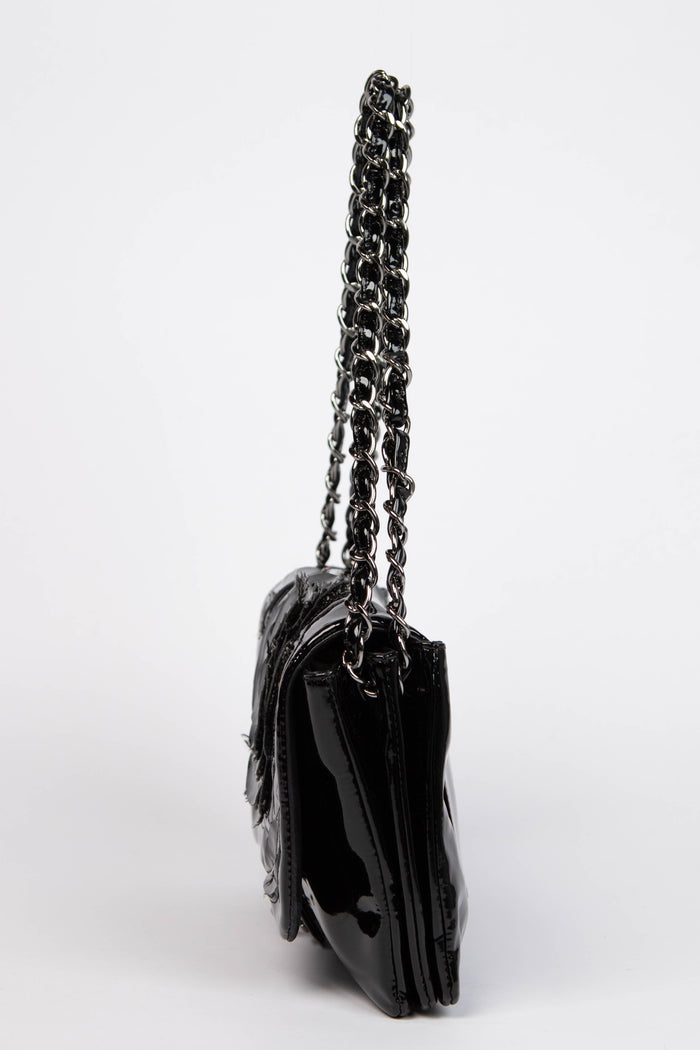 2010s Chanel Black Patent Leather Camellia Flap Bag