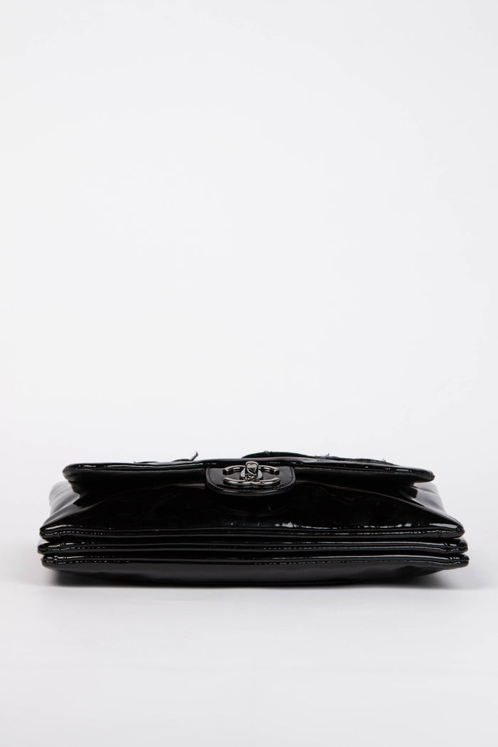 2010s Chanel Black Patent Leather Camellia Flap Bag