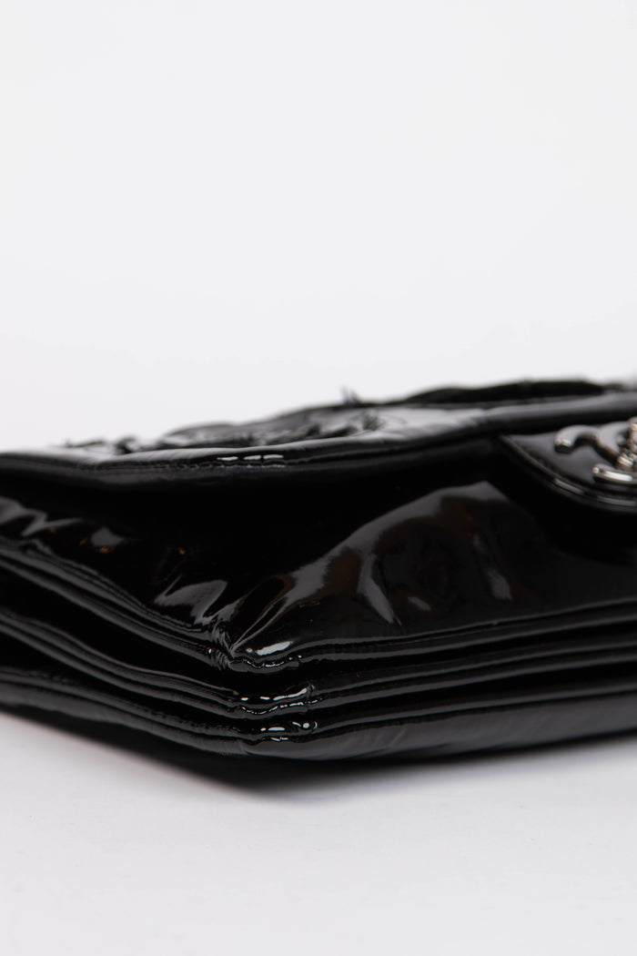 2010s Chanel Black Patent Leather Camellia Flap Bag