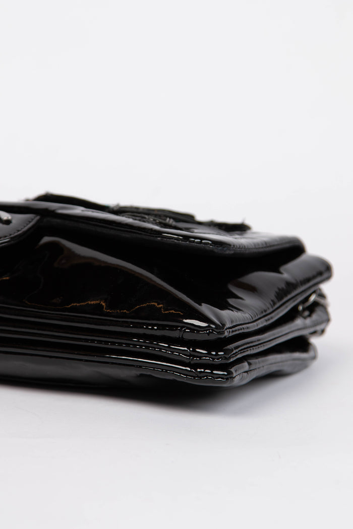 2010s Chanel Black Patent Leather Camellia Flap Bag