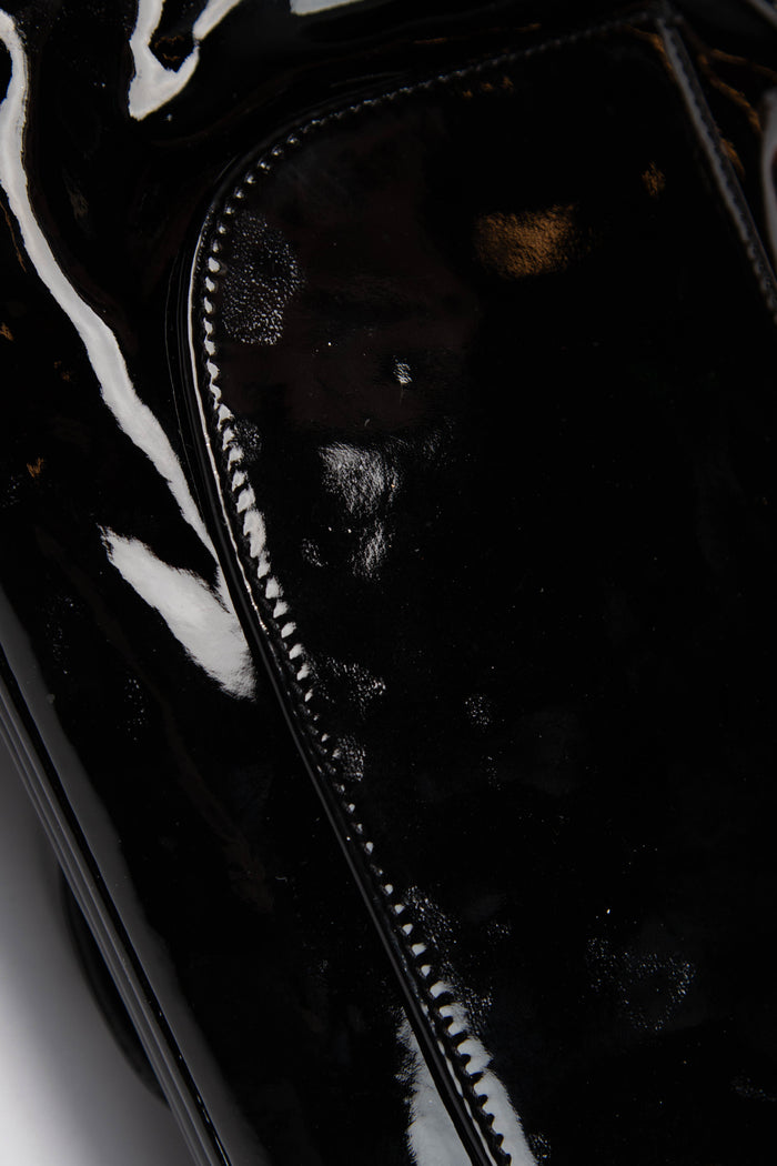 2010s Chanel Black Patent Leather Camellia Flap Bag