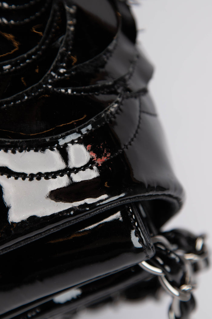 2010s Chanel Black Patent Leather Camellia Flap Bag