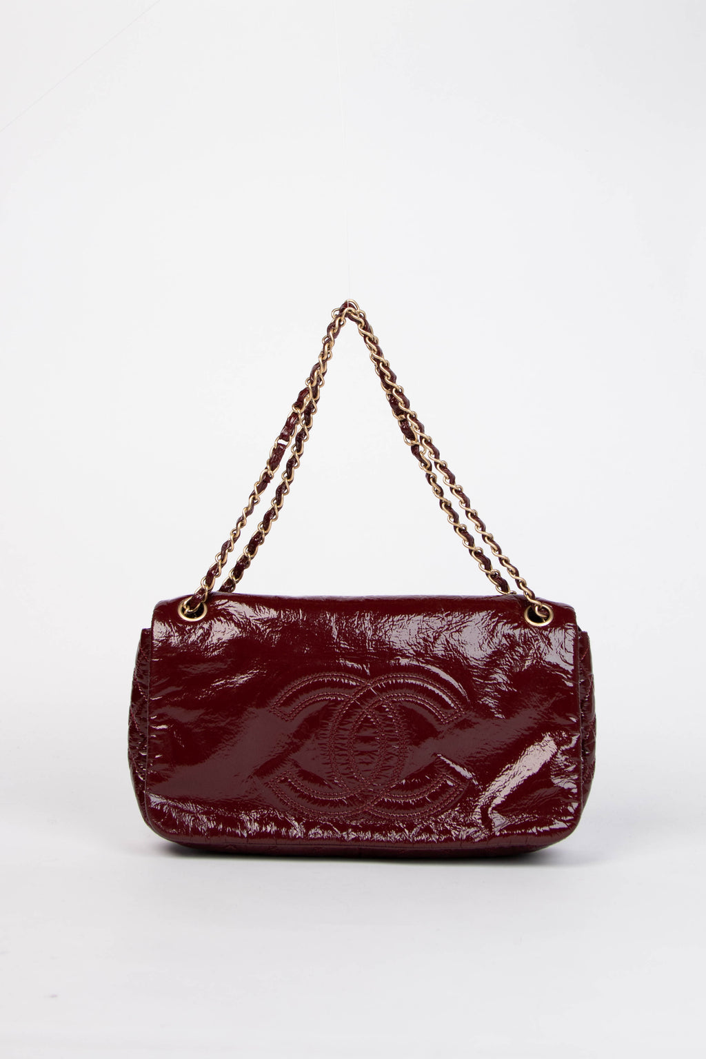 2000s Chanel Burgundy Patent Leather CC Flap Shoulder Bag
