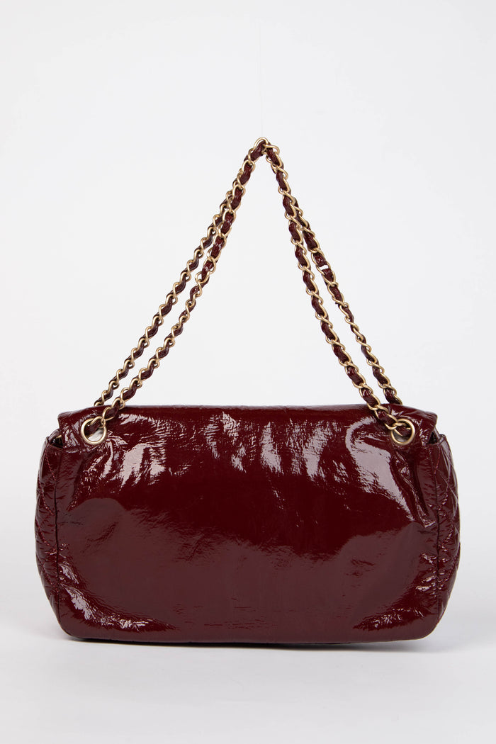 2000s Chanel Burgundy Patent Leather CC Flap Shoulder Bag