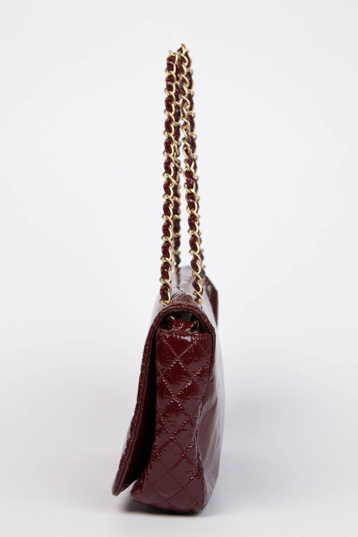 2000s Chanel Burgundy Patent Leather CC Flap Shoulder Bag