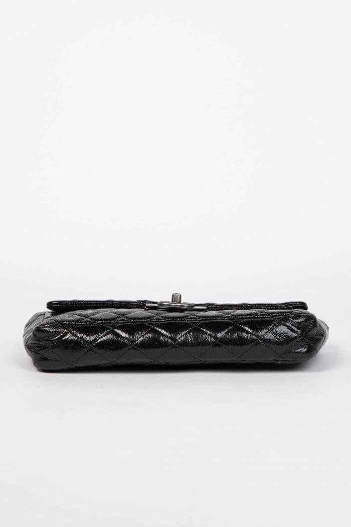 2000s Chanel Black Patent Aged Calfskin East West Shoulder Bag