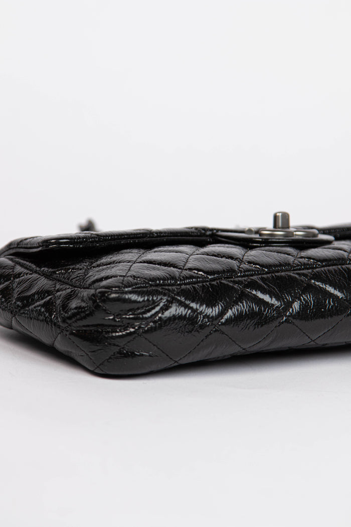 2000s Chanel Black Patent Aged Calfskin East West Shoulder Bag