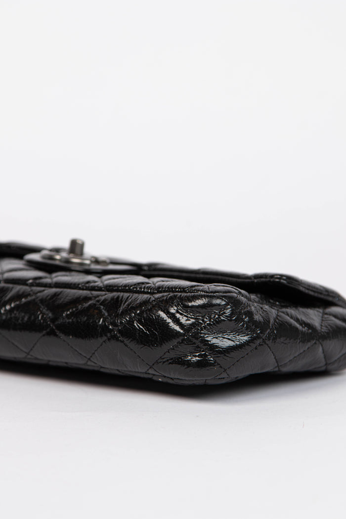 2000s Chanel Black Patent Aged Calfskin East West Shoulder Bag