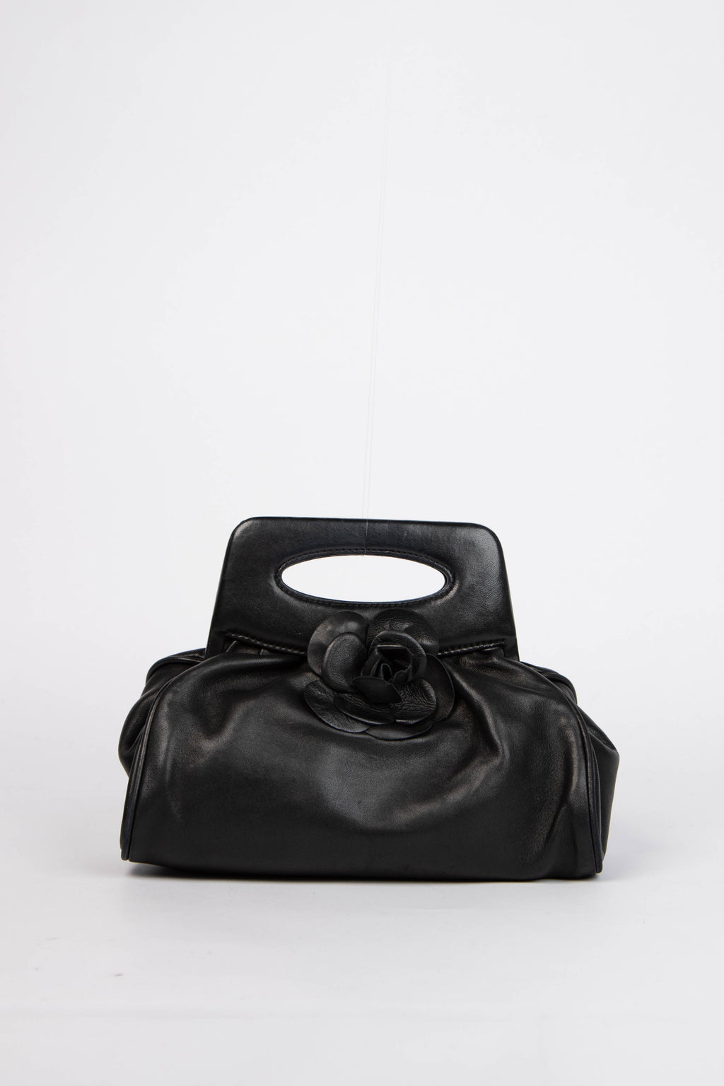 Vintage Chanel Black Lambskin Camellia Clutch Bag
