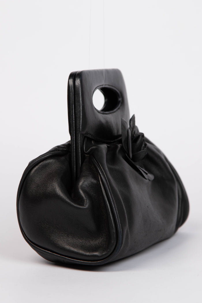 Vintage Chanel Black Lambskin Camellia Clutch Bag