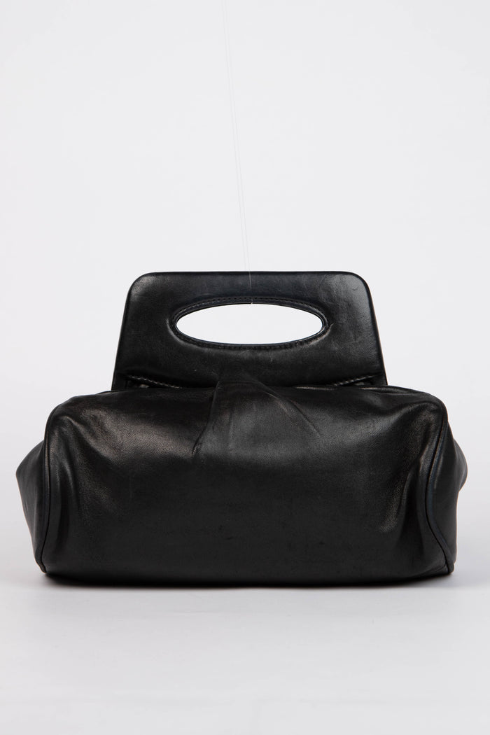Vintage Chanel Black Lambskin Camellia Clutch Bag