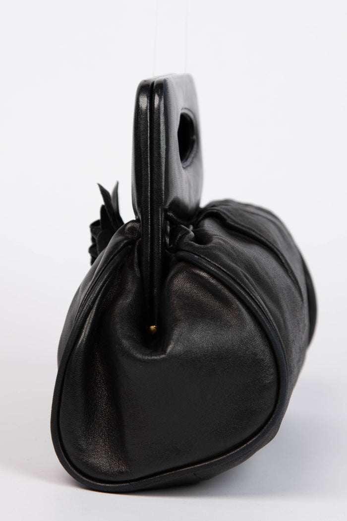 Vintage Chanel Black Lambskin Camellia Clutch Bag