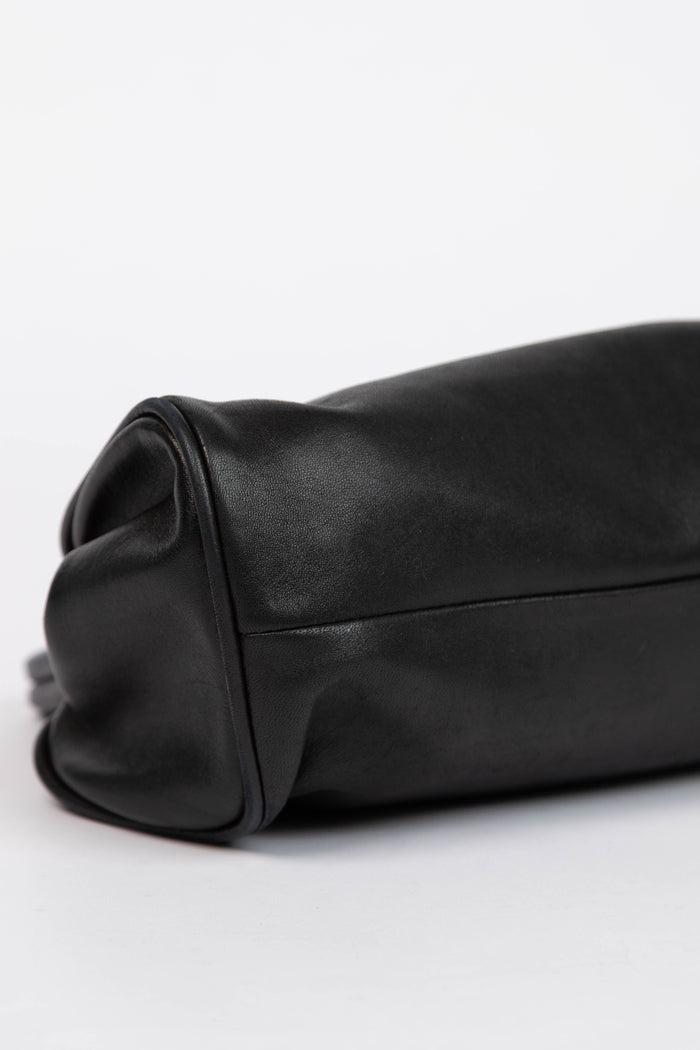 Vintage Chanel Black Lambskin Camellia Clutch Bag