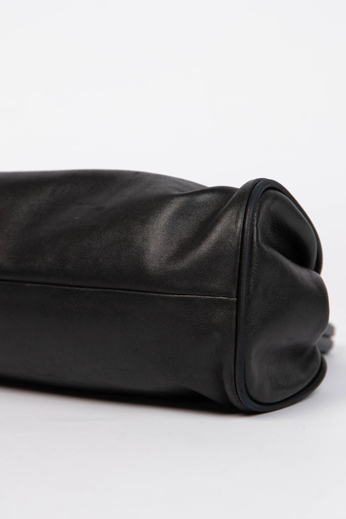 Vintage Chanel Black Lambskin Camellia Clutch Bag