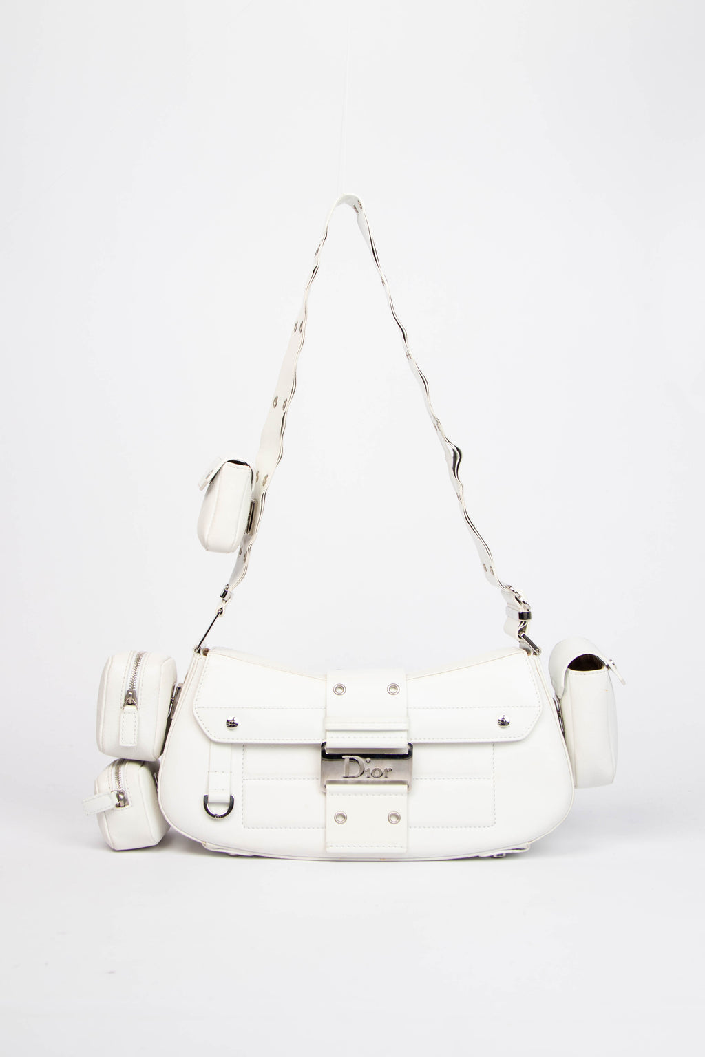 2000s Christian Dior White Leather Columbus Shoulder Bag