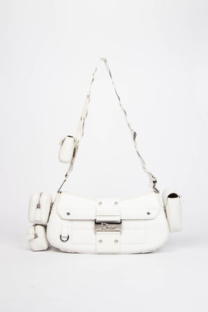 2000s Christian Dior White Leather Columbus Shoulder Bag