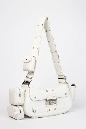 2000s Christian Dior White Leather Columbus Shoulder Bag