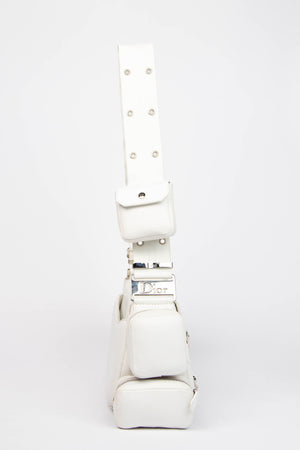 2000s Christian Dior White Leather Columbus Shoulder Bag