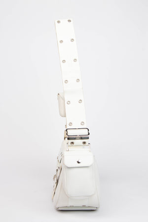 2000s Christian Dior White Leather Columbus Shoulder Bag