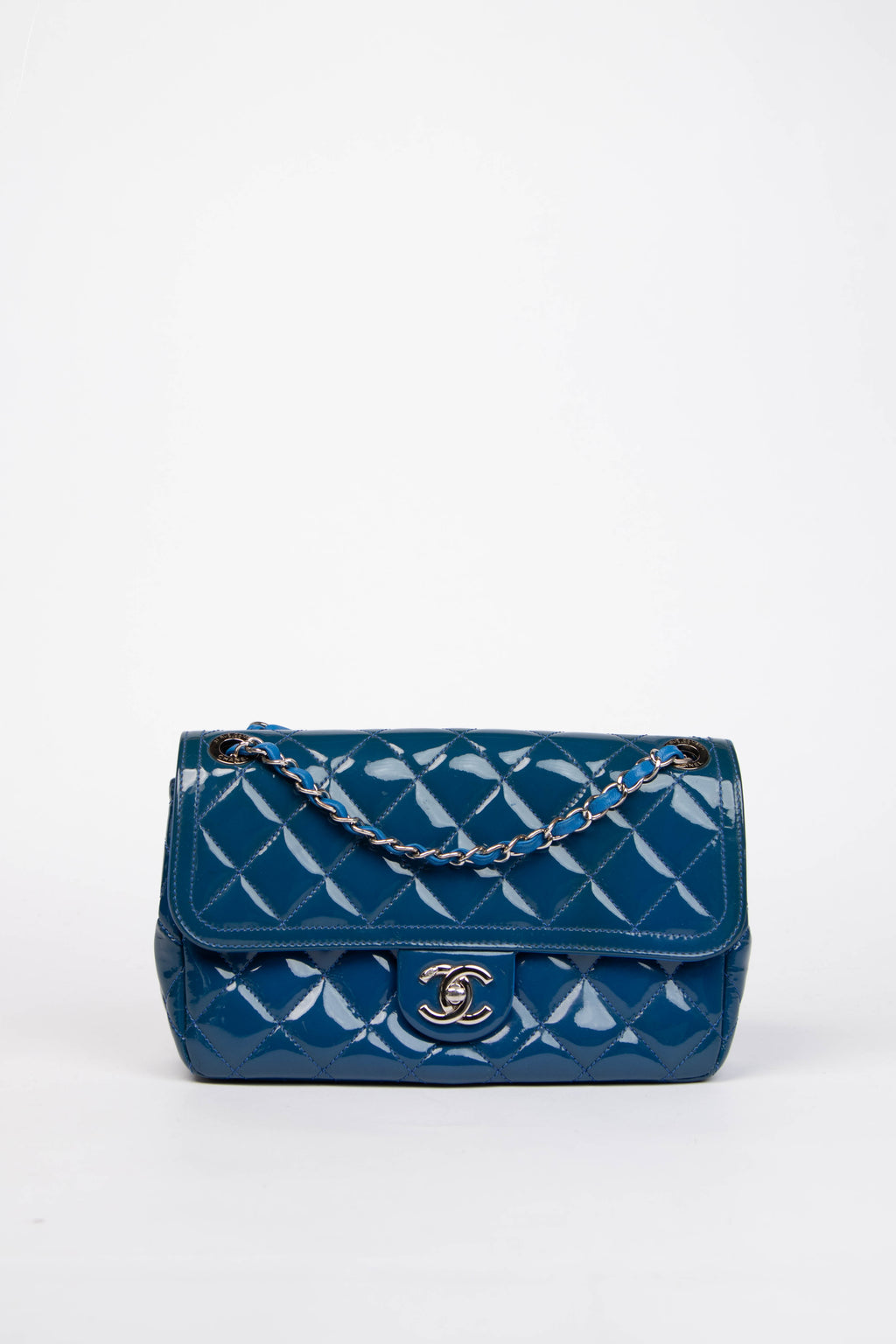 2014 Chanel Blue Patent Leather Coco Shine Flap Bag