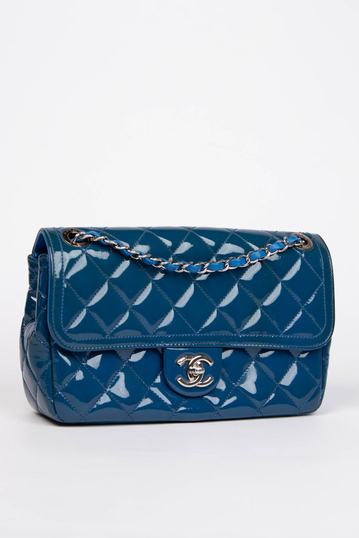 2014 Chanel Blue Patent Leather Coco Shine Flap Bag